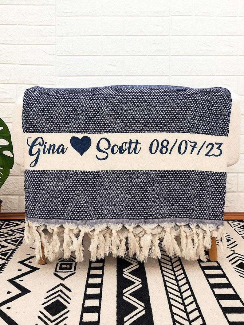 Thumbnail: Cotton Anniversary Gift, Personalized 2nd Anniversary Gift, Custom Wedding Blan