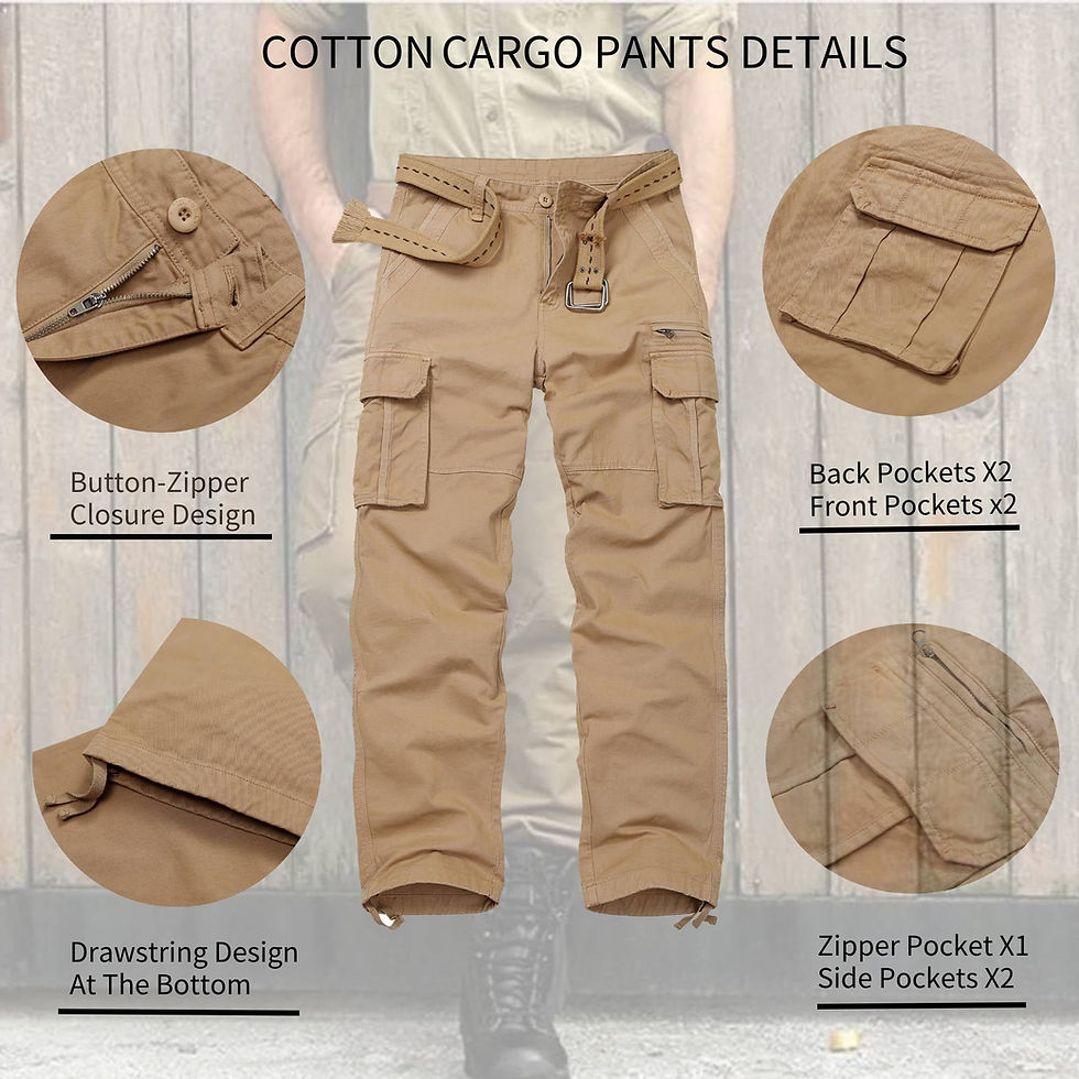 Thumbnail: Men's Cotton Cargo Pants, Relaxed Fit Work Pants with 7 Pockets,Straight Leg Ca