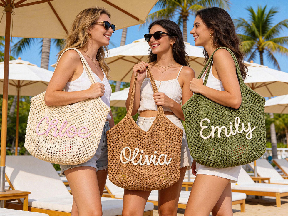 Thumbnail: Personalized beach tote bags, Crochet beach bags, Bridesmaid gift bags, Travel