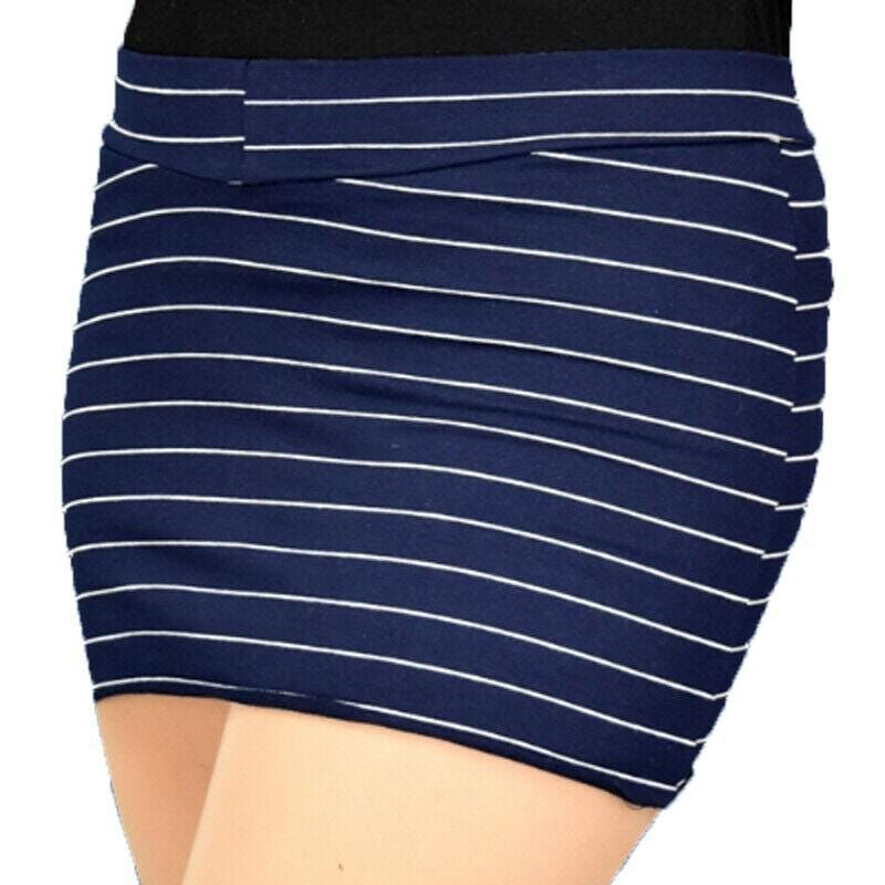 Navy Blue Striped Mini Skirt – Stretch Knit Comfort – Crossdresser & Transgende