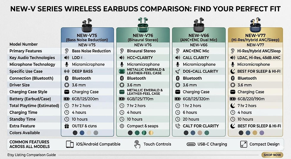 Thumbnail: Wireless Earbuds Bluetooth 5.4 Noise Cancelling Headphones for Sleep & Sports H
