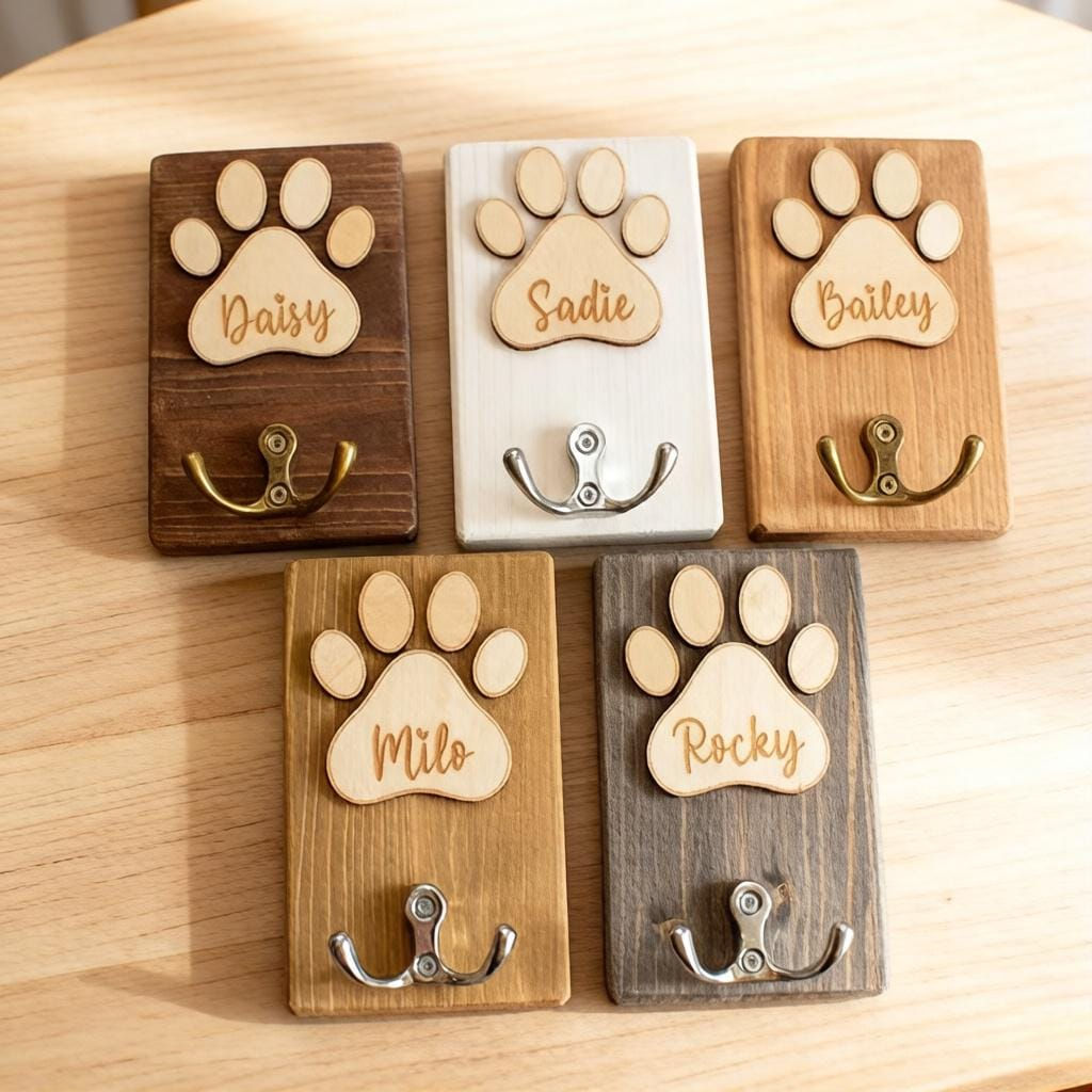 Personalized Wooden Pet Leash Hook – Custom Dog Name Hook, Wooden Pet Clothes H