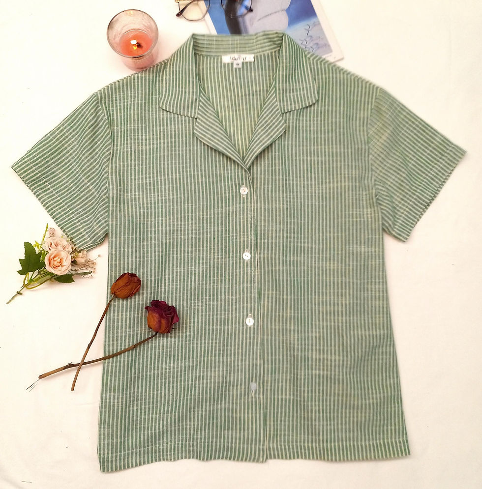 Thumbnail: Linen Blend Striped Pajama Shirt: Unisex Short Sleeve with Pocket.  Custom size