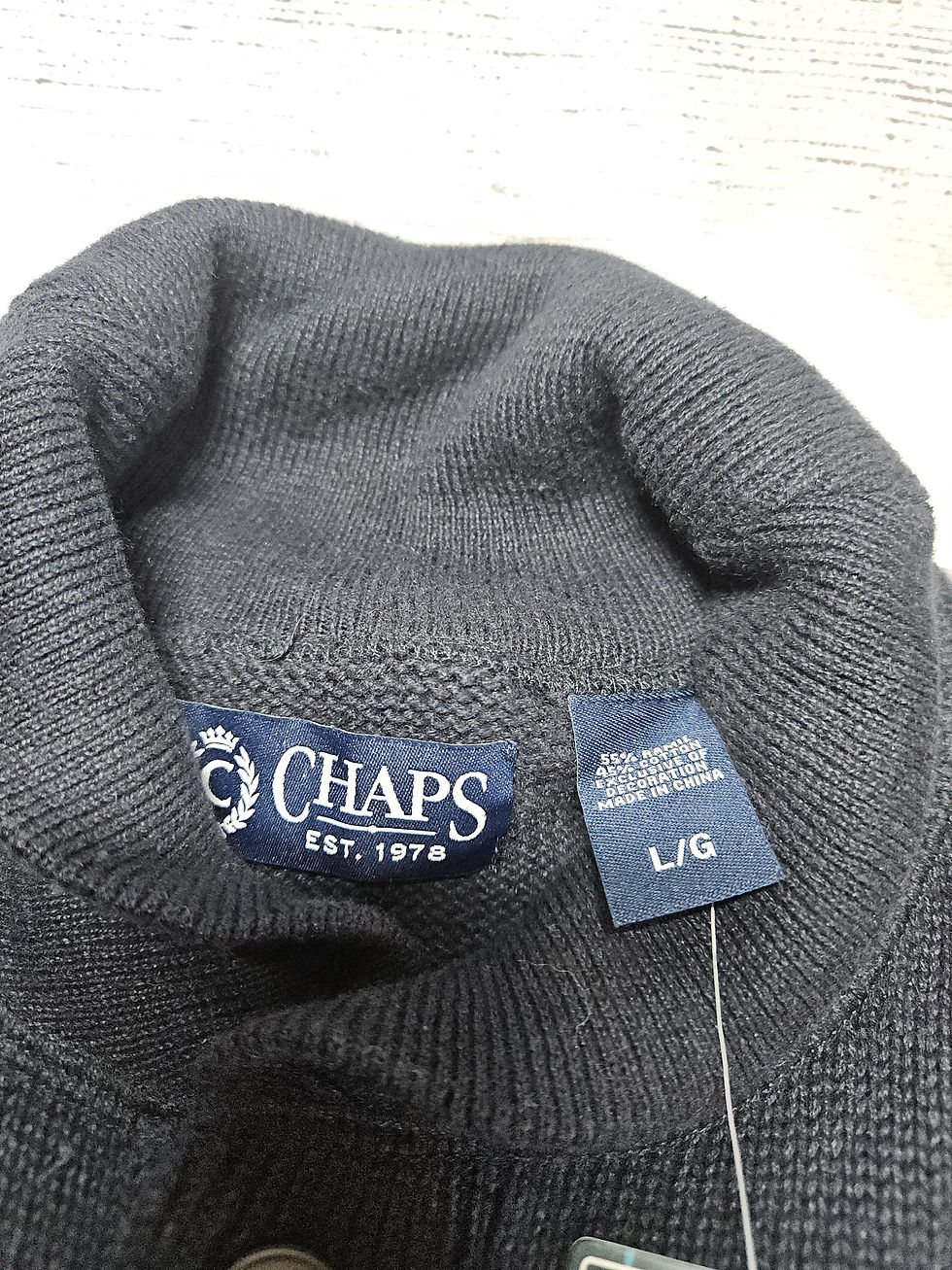 Thumbnail: NWT Chaps Men's Long Sleeve Collared Solid RamieCotton Sweater LARGE- Navy Blue