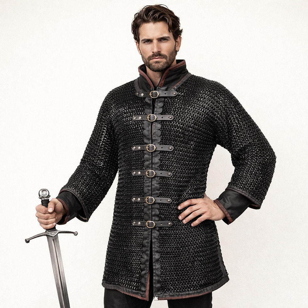 Thumbnail: Darkened Aluminum Chainmail Shirt | Medieval Hauberk, LARP Costume