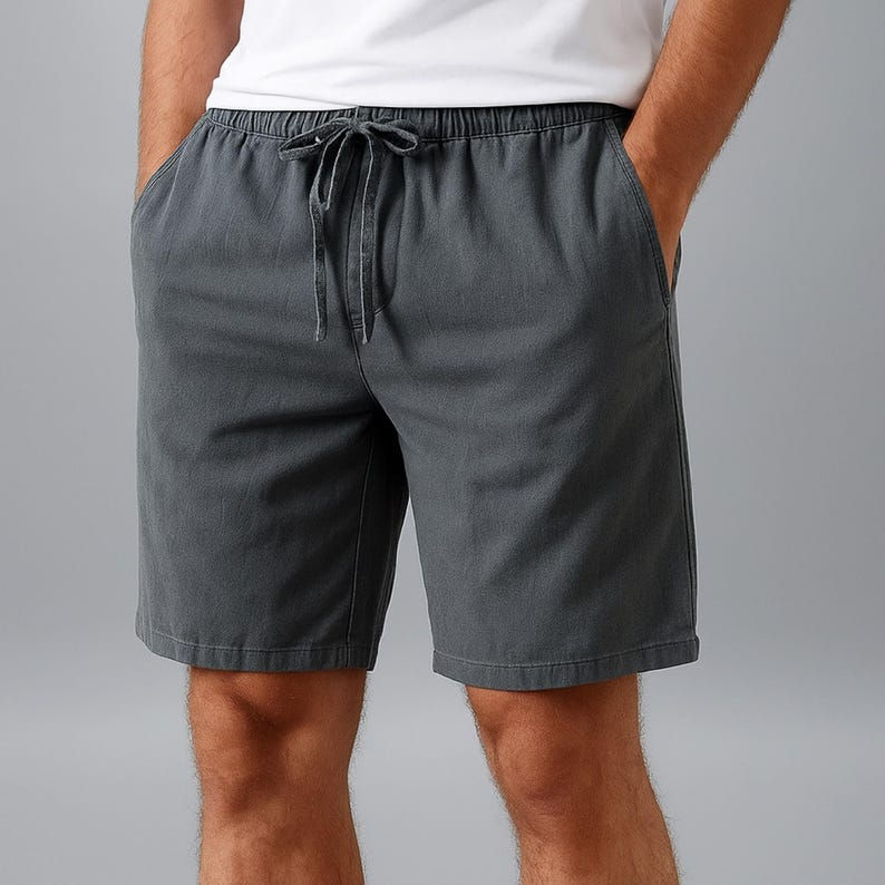 Thumbnail: Cotton-Linen Summer Shorts Men - Lightweight Breathable Drawstring Beach Casual