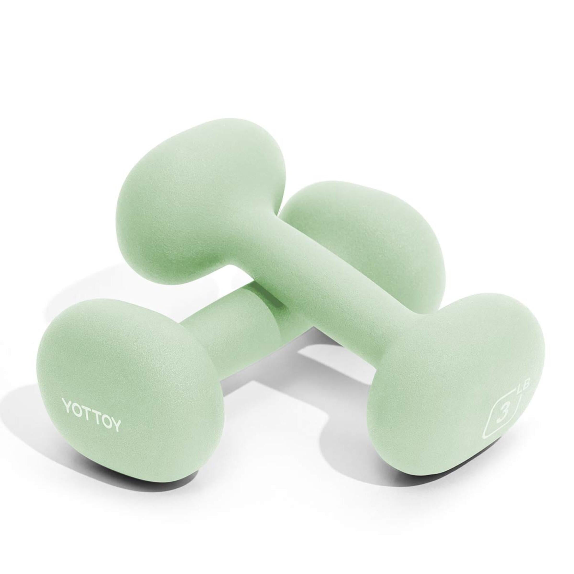 YOTTOY Dumbbell Set of 2 — 3 lb Each (6 lb Pair) Green Non-Slip Hand Weights fo