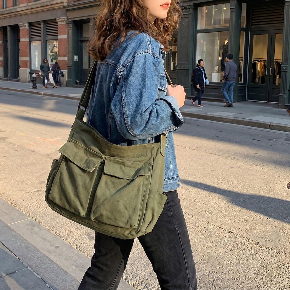 Thumbnail: Large Canvas Crossbody Bag, Japanese Style Tote, Everyday Shoulder Bag