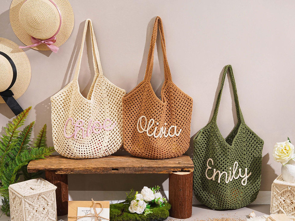 Thumbnail: Personalized beach tote bags, Crochet beach bags, Bridesmaid gift bags, Travel