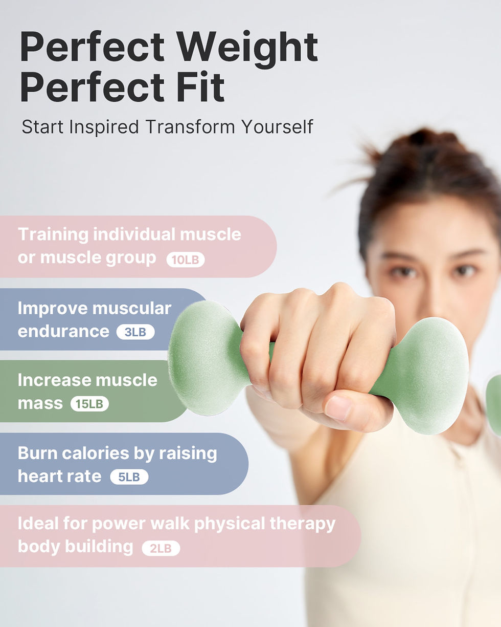Thumbnail: YOTTOY Dumbbell Set of 2 — 3 lb Each (6 lb Pair) Green Non-Slip Hand Weights fo