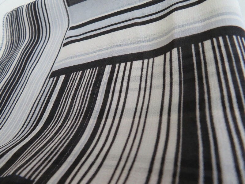 Thumbnail: Black and Grey Striped Chiffon Scarf - 27" Square Fashion Accessory