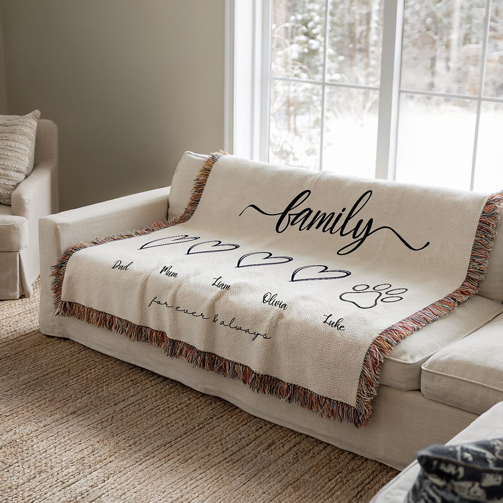 Thumbnail: Personalized Family Blanket Custom Woven Throw with Names and Pet Paw Modern Mi