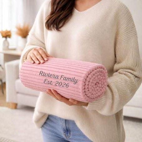 Thumbnail: Custom Embroidered Fleece Throw Blanket, Personalized Plush Gift
