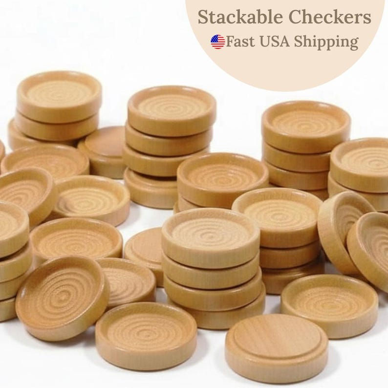 Thumbnail: Wooden Checker Set Classic Game Night Entertainment Family Activity Board Games