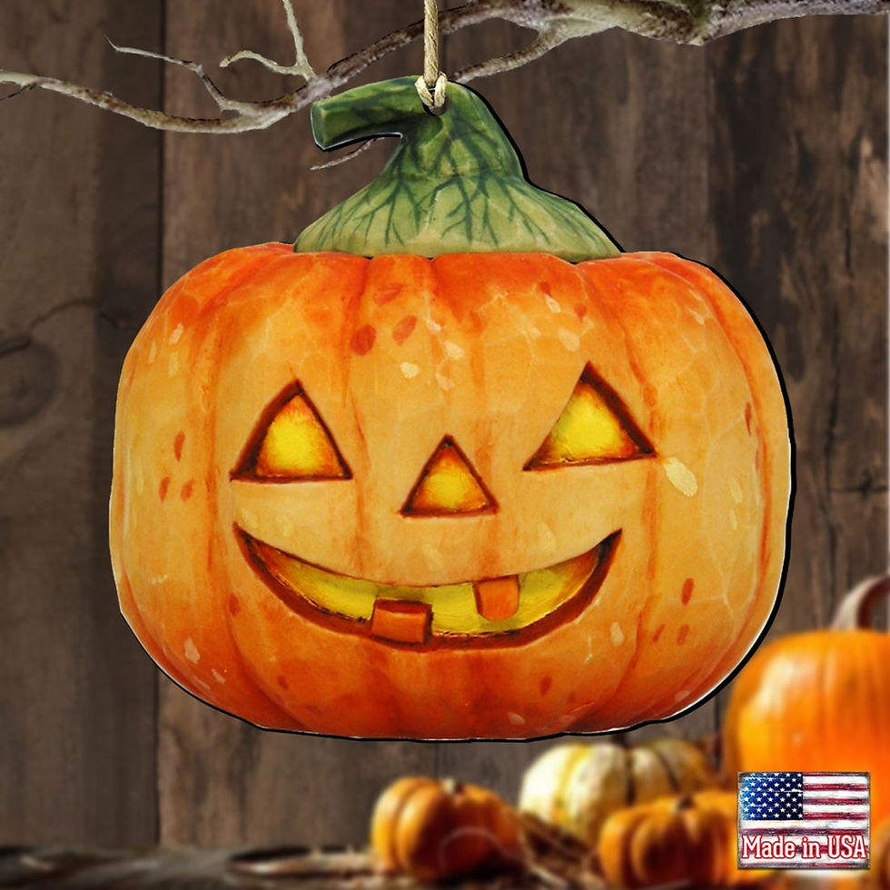 Thumbnail: Halloween Pumpkin Wooden Ornaments by G. DeBrekht - Thanksgiving Halloween Decor