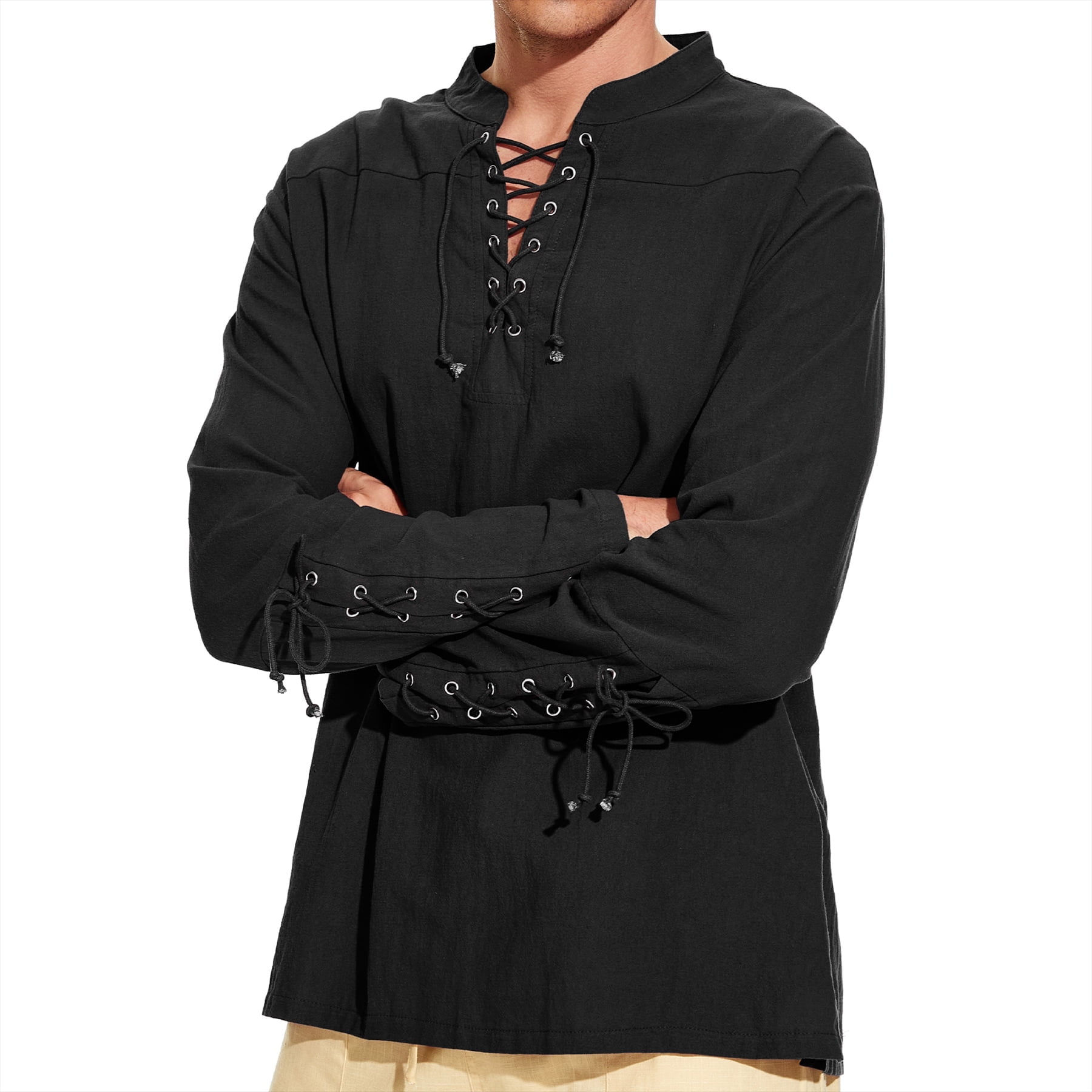 Mens Laced Shirt Medieval Pirate Top Renaissance Viking Cosplay Costume