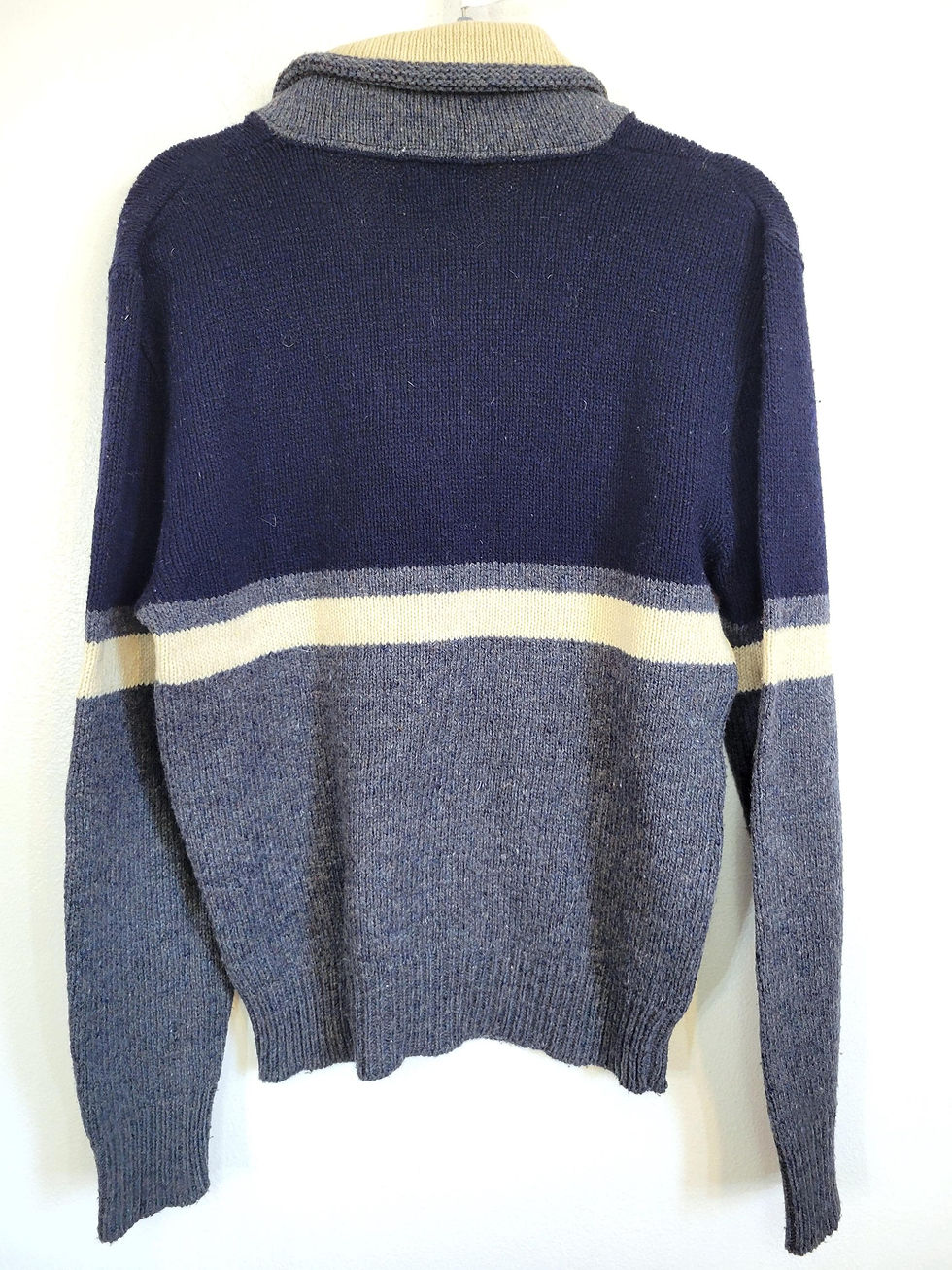 Thumbnail: Vintage Royal Knight wool blend shawl collar men's L pullover sweater, blue and
