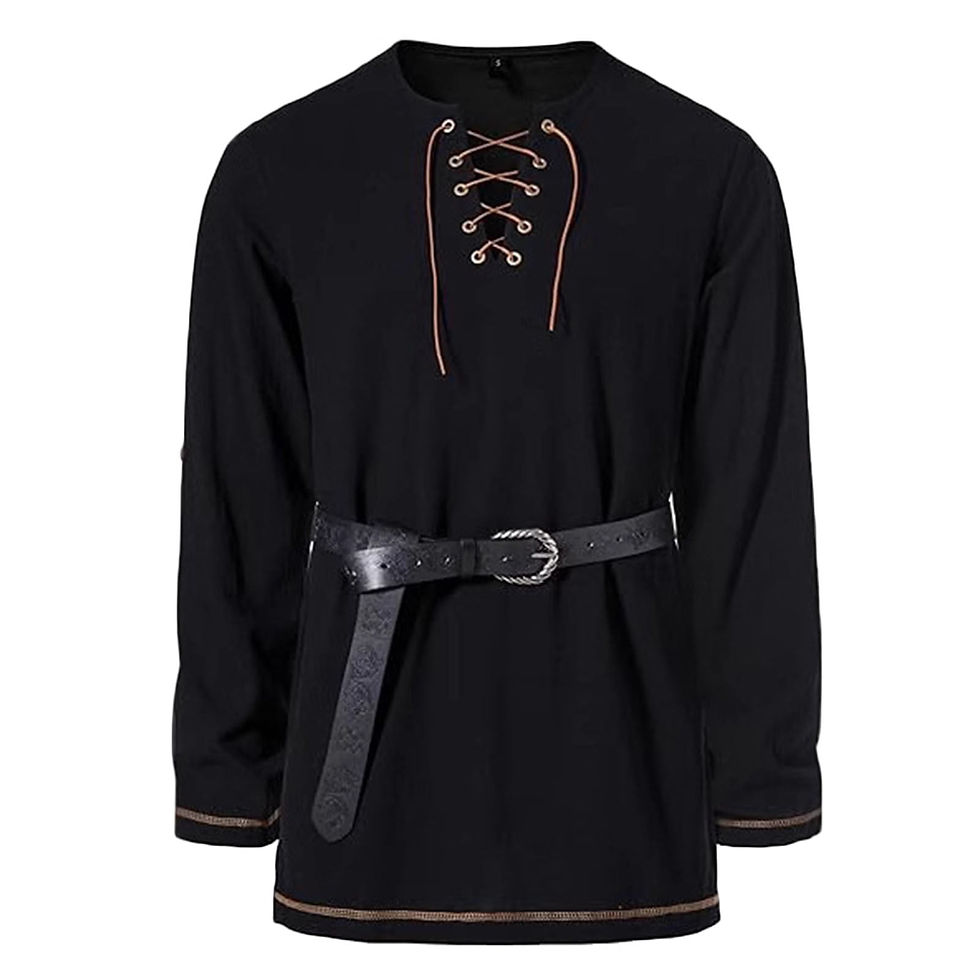Thumbnail: Men's Vintage Lace Up Shirts for Pirate Long Sleeve Renaissance Viking Gothic T