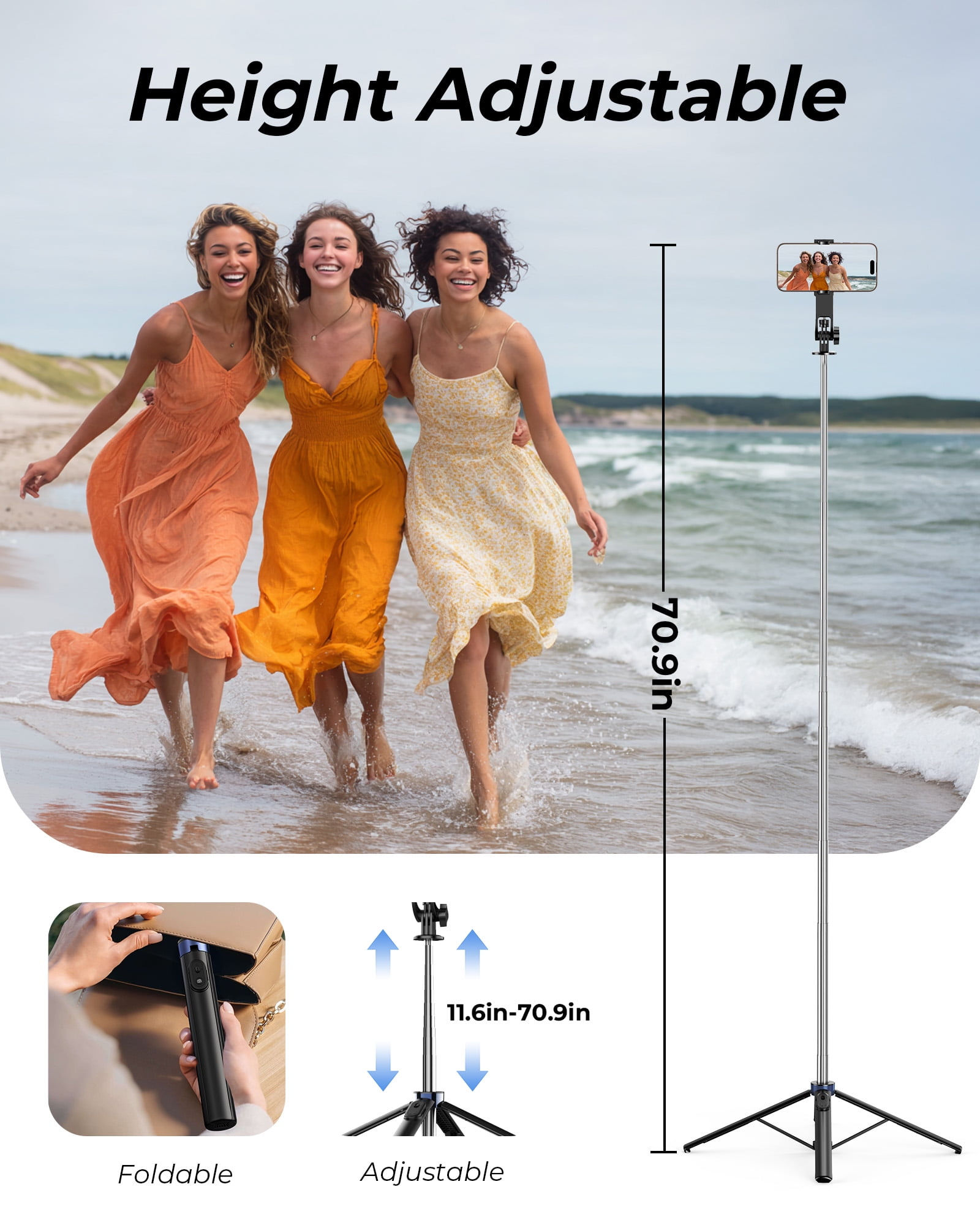 Frsara 71" Extendable Phone Tripod & Selfie Stick with Wireless Remote - Portab