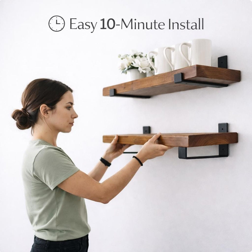 Thumbnail: SET OF 2 Solid Wood Floating Shelves with Industrial Brackets – Handcrafted in 