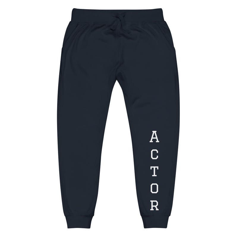 Thumbnail: Actor unisex fleece sweatpants, collegiate text printed down leg, for theater l