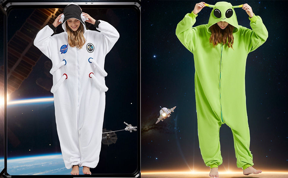 Thumbnail: Astronaut Adult Onesie Halloween Costume Pajamas Cartoon Sleepwear Zipper Jumps