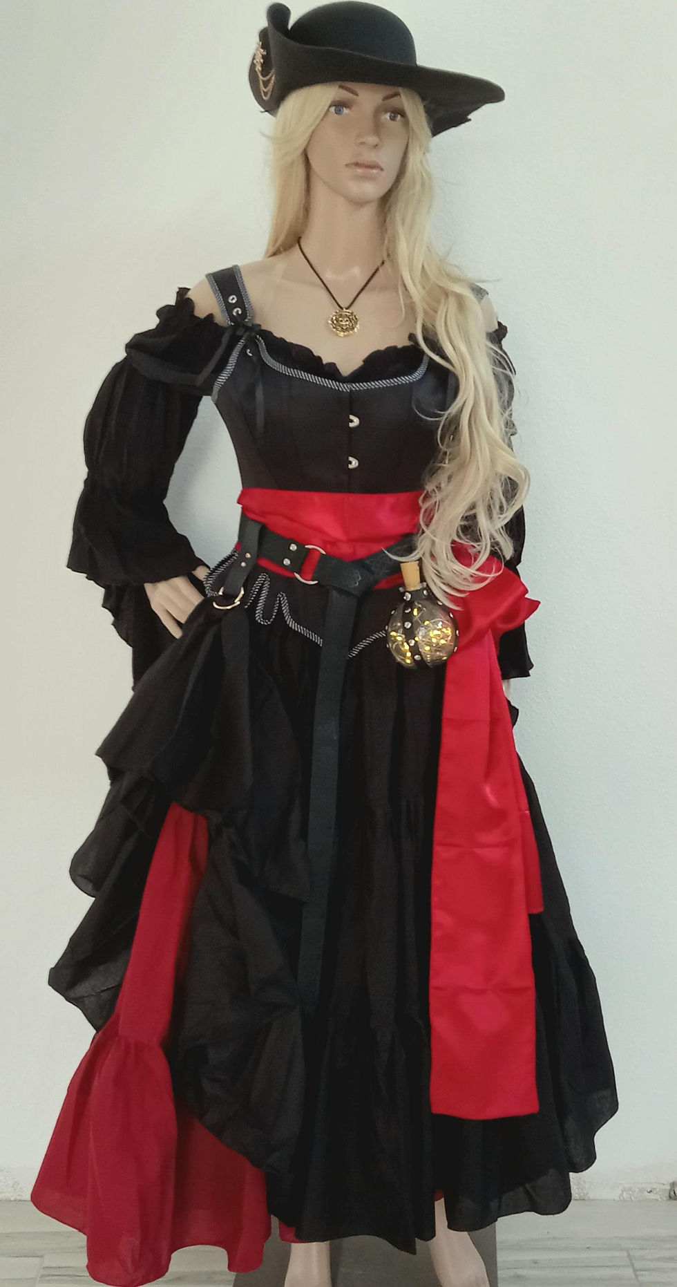 Thumbnail: Pirate Sash Belt Scarf Maroon Black Red 140" Long