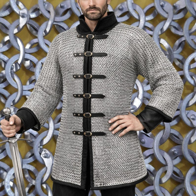 Thumbnail: Darkened Aluminum Chainmail Shirt | Medieval Hauberk, LARP Costume