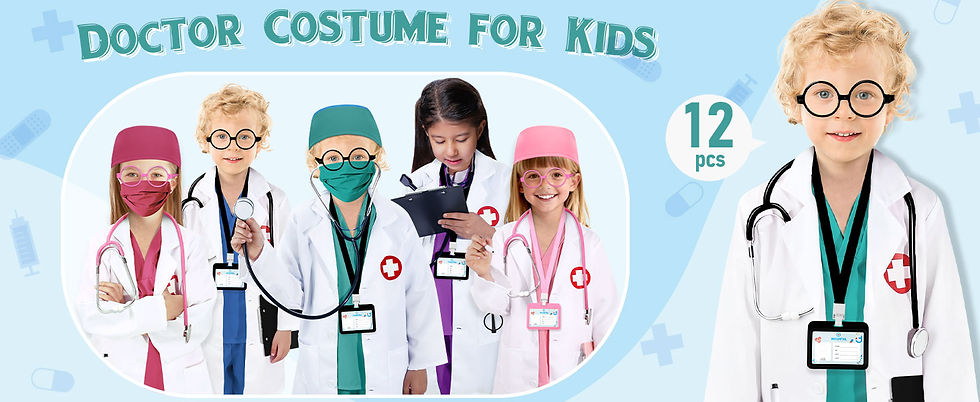 Thumbnail: 12 PCS Halloween Doctor Costume for Kids,Scrubs with Lab Coat/Nurse Costume Kid