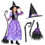 Thumbnail: Light Up Witch Costume Set for Girls, Starry Witch Dress with Broom Belt Hat fo