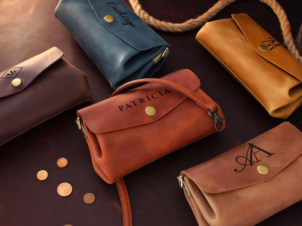 Thumbnail: Leather Minimalist Bag with Compartments, Personalized Crossbody Bag, Custom Sm