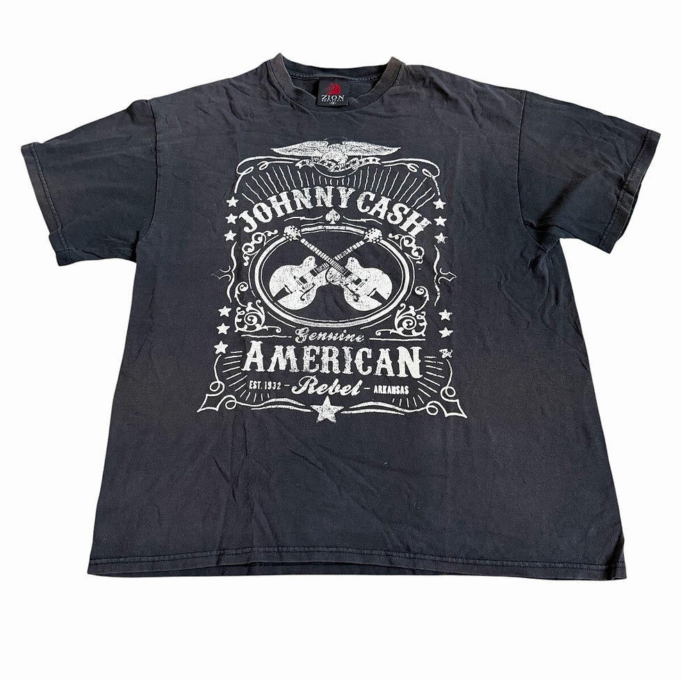 Thumbnail: VTG Johnny Cash Genuine American Rebel Guitars Sz XL Black Zion Rootswear Y2K