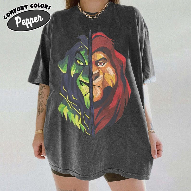 Thumbnail: Vintage Lion King Shirt, Simba Scar Split Face Tee Shirt