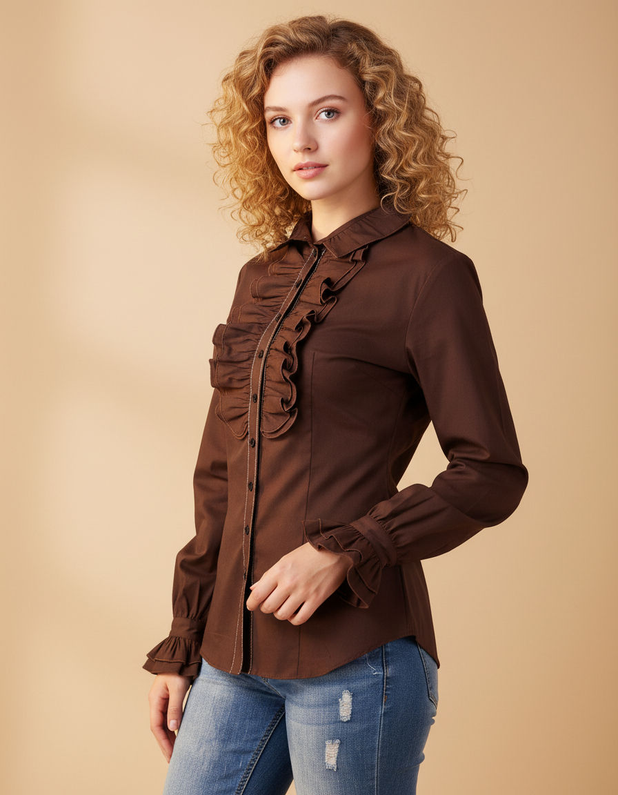 Women's Zylphia High Collar Brown Large Blouse Halloween Costume
