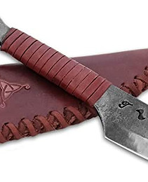 Hand Forged Knife- Sports- Hand Made Genuine Leather Case- Hardened Blade - Vintage– Art C