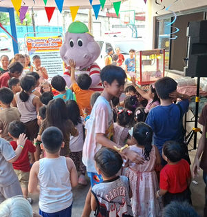 Happy children with Chummy Chum around