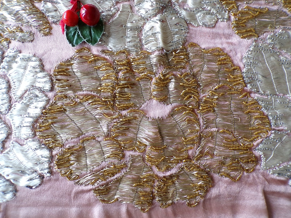 Miniature : Echantillon Satin Fleurs Or et Argent
