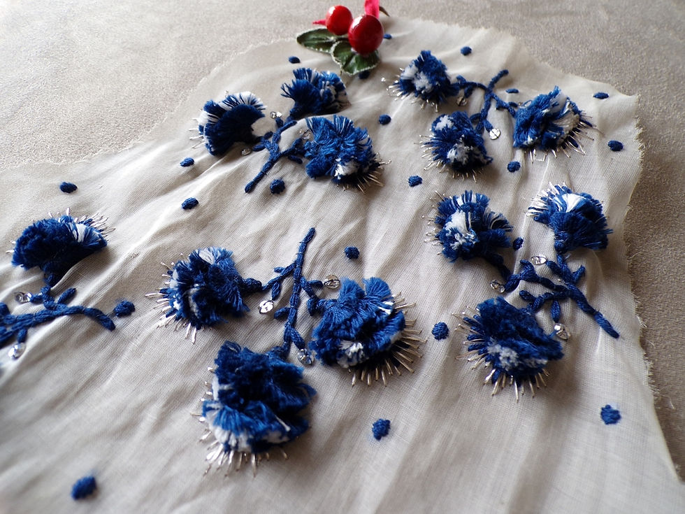 Miniature : Echantillon Organdi et Fleurs Pompons (n°20)