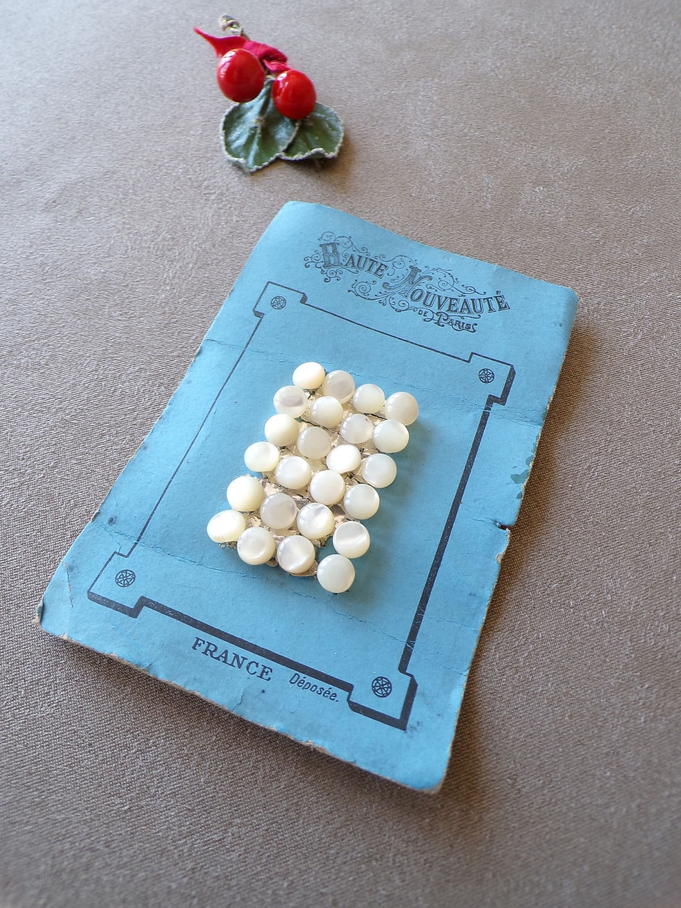 Miniature : Plaque de 24 Boutons Champignons en Nacre