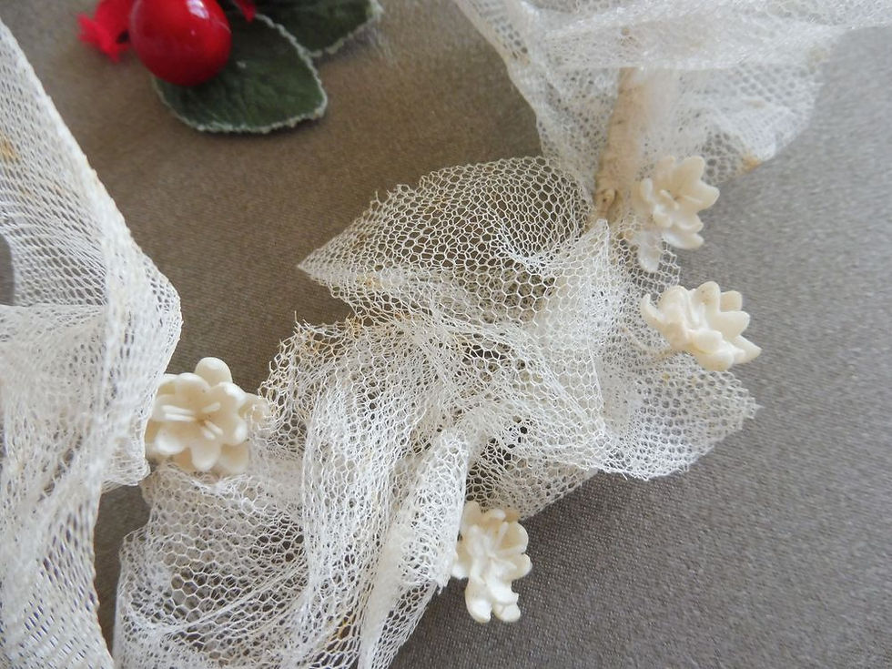 Miniature : Couronne de Mariée Fleurs et Noeuds de Tulle