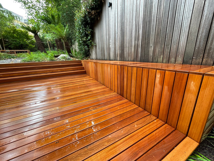 Bilau hardwood decking bench and stairs wet (2).JPEG