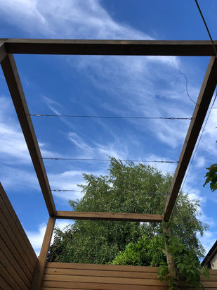 Oak Pergola, 90mm larch cladding, Oak bench (8).JPEG