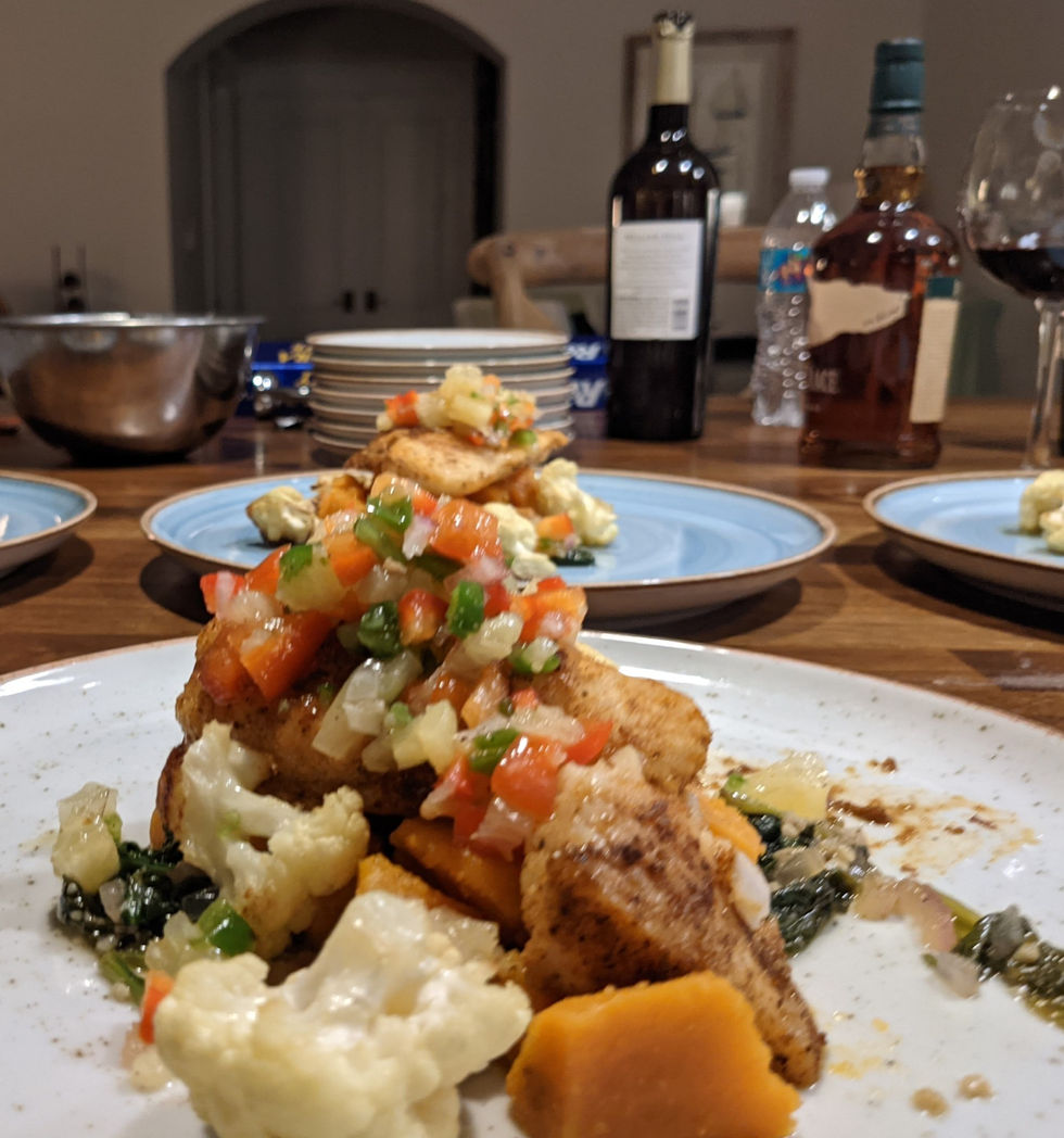 Mahi w/ fire roasted corn & pepper relish