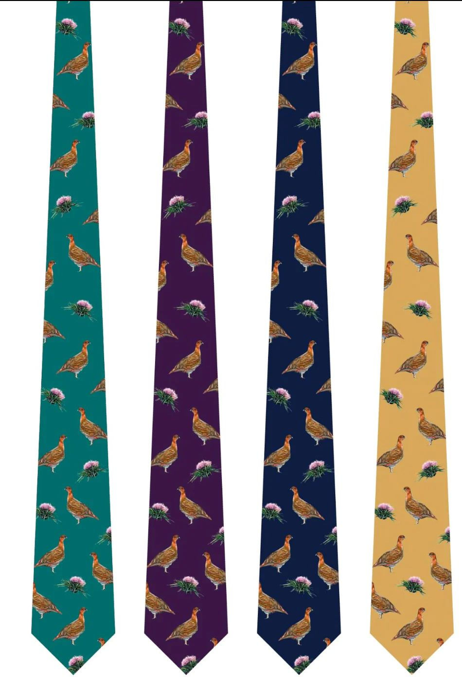 Miniatură: Clare Haggas Grouse Misconduct Gold Silk Tie
