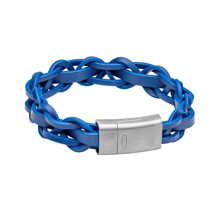 Fred Bennett Braided Leather Bracelet with Steel Clasp