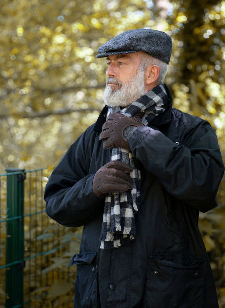 Miniatură: Dents Manorbrook Men's Abraham Moon Herringbone Tweed Flat Cap - Charcoal