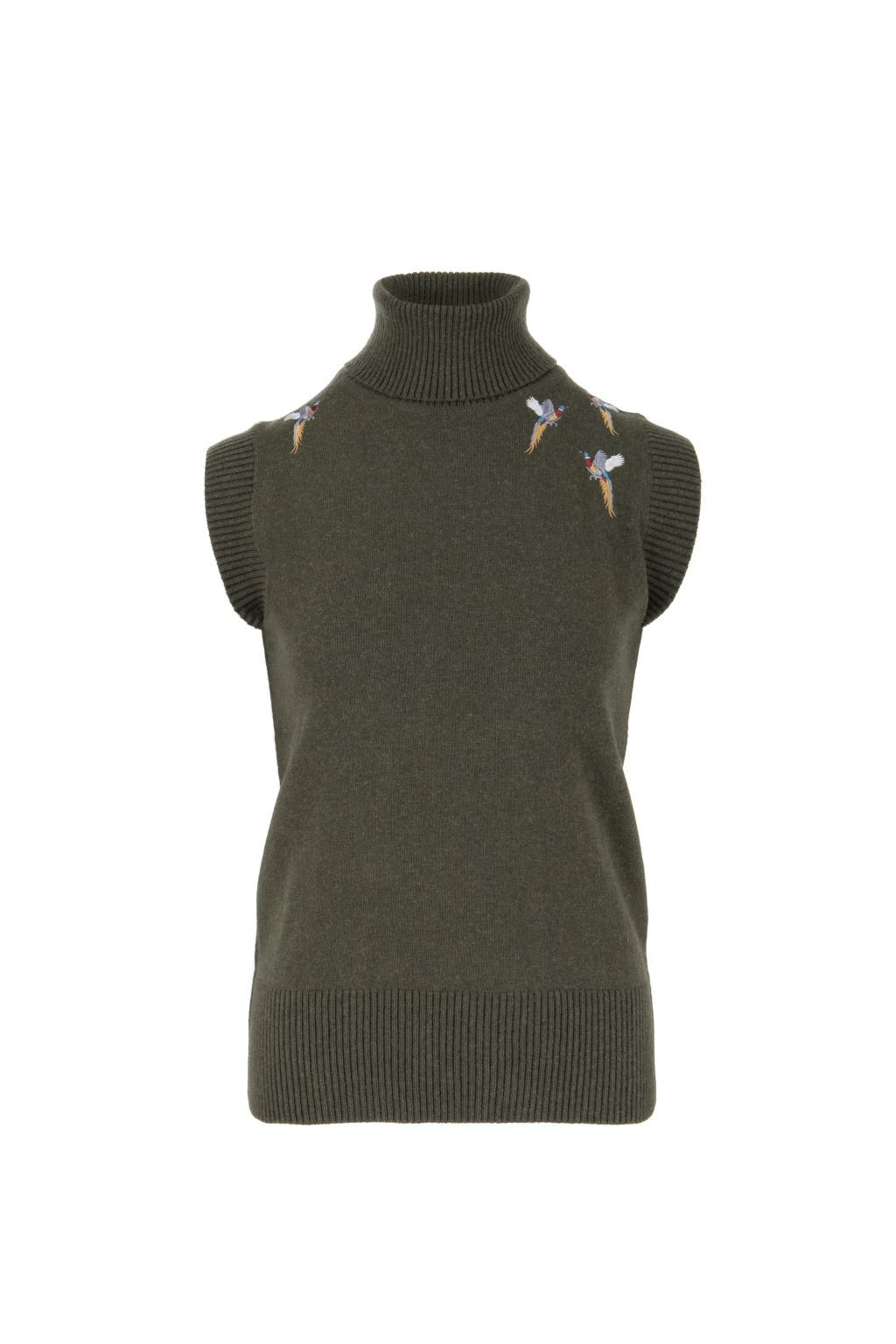 Hartwell Amara Pheasants Sleeveless Knit Pullover Top in Olive