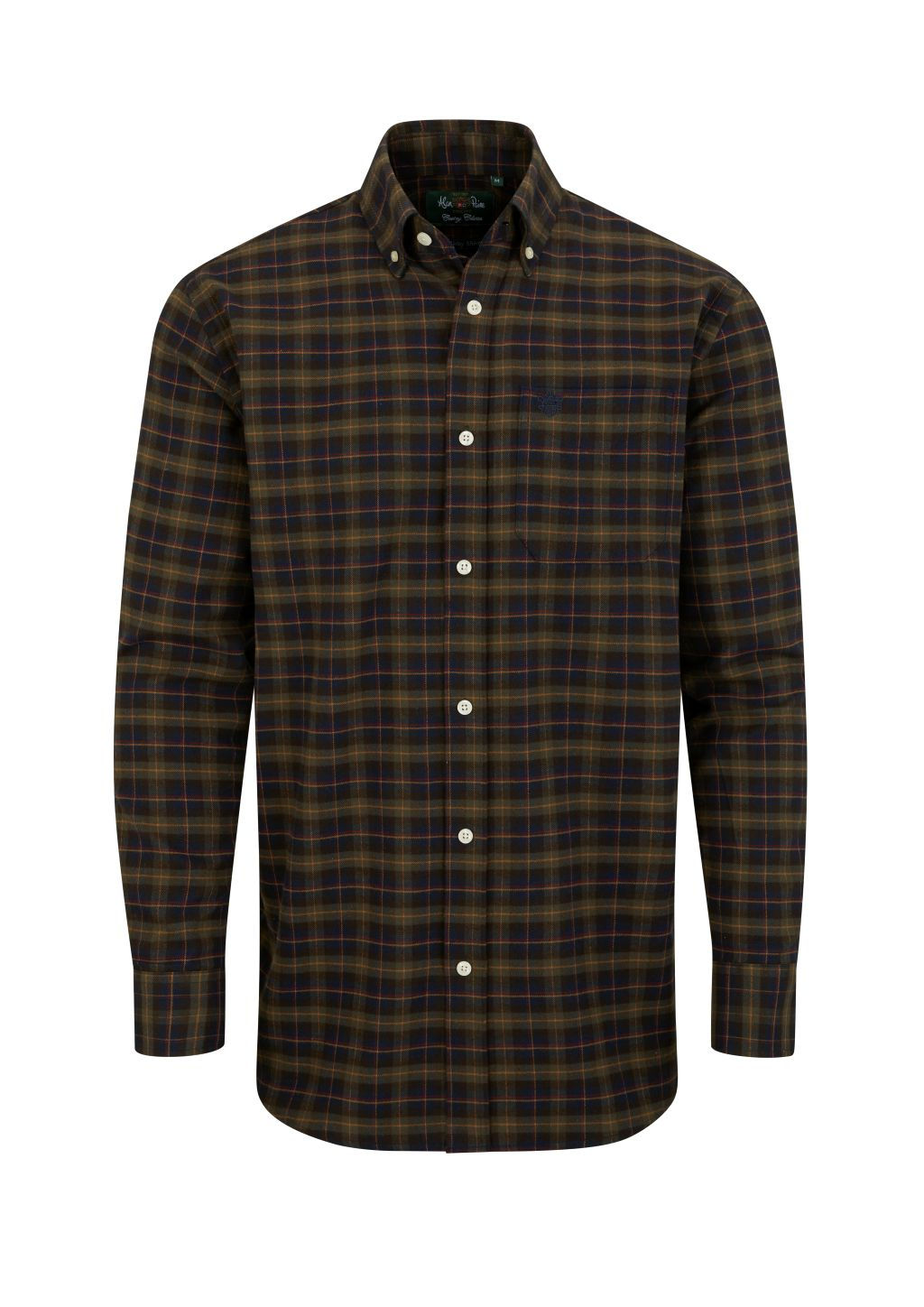 Alan Paine Ilkley Cotton Flannel Check Shirt in Olive/Brown