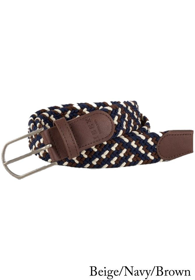 Ibex England Repreve Woven Stretch Belt - Beige/Navy/Brown