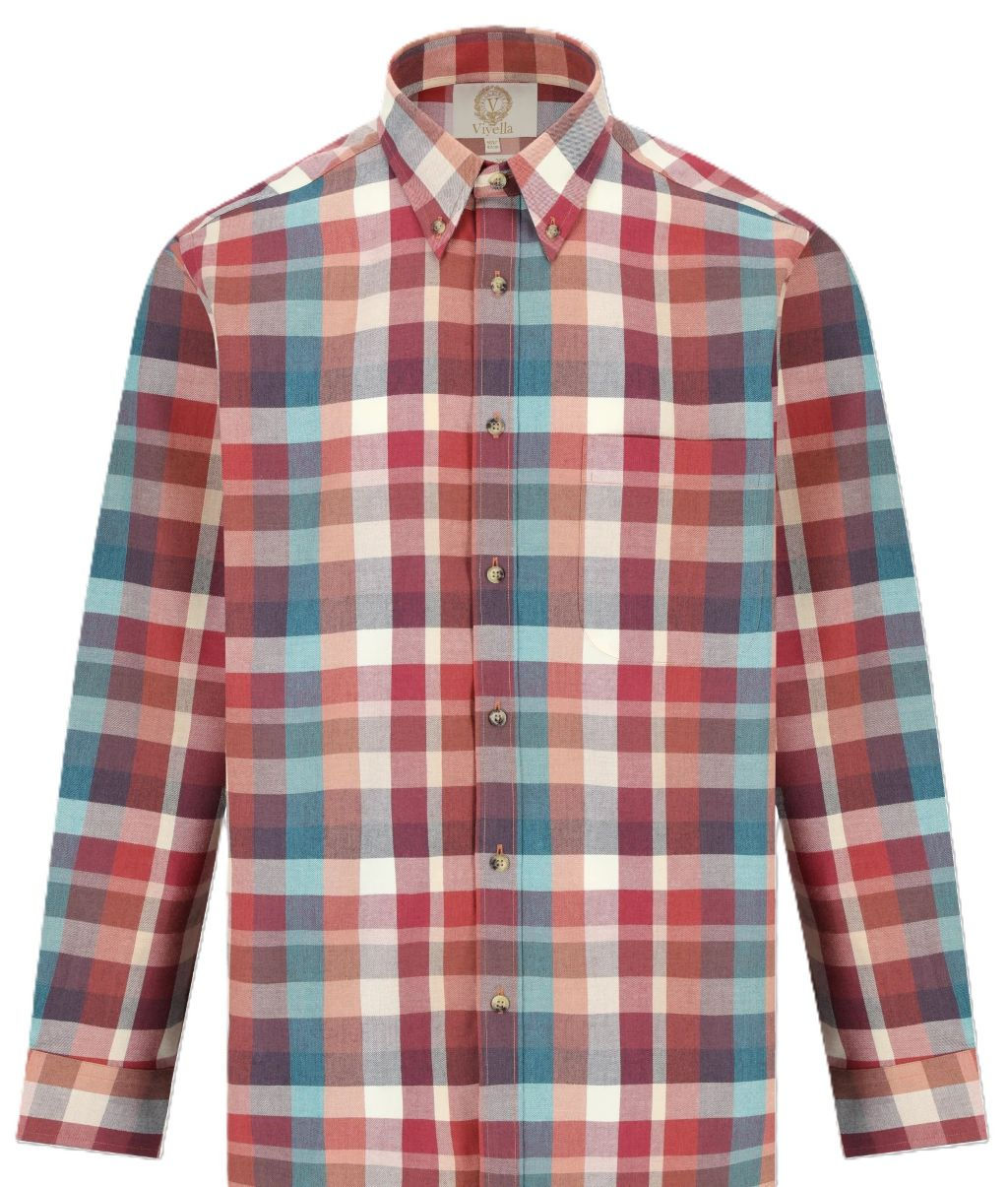 Viyella 80/20 Barolo Plaid Classic Fit Shirt with Button Down Collar